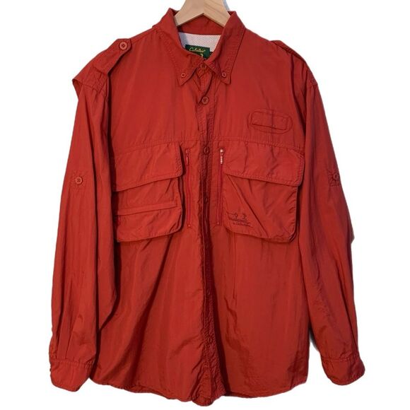 CABELA’S Guidewear Fishing Shirt Men L Reg Maroon Long Sleeve Nylon Zip Pockets - Picture 1 of 13